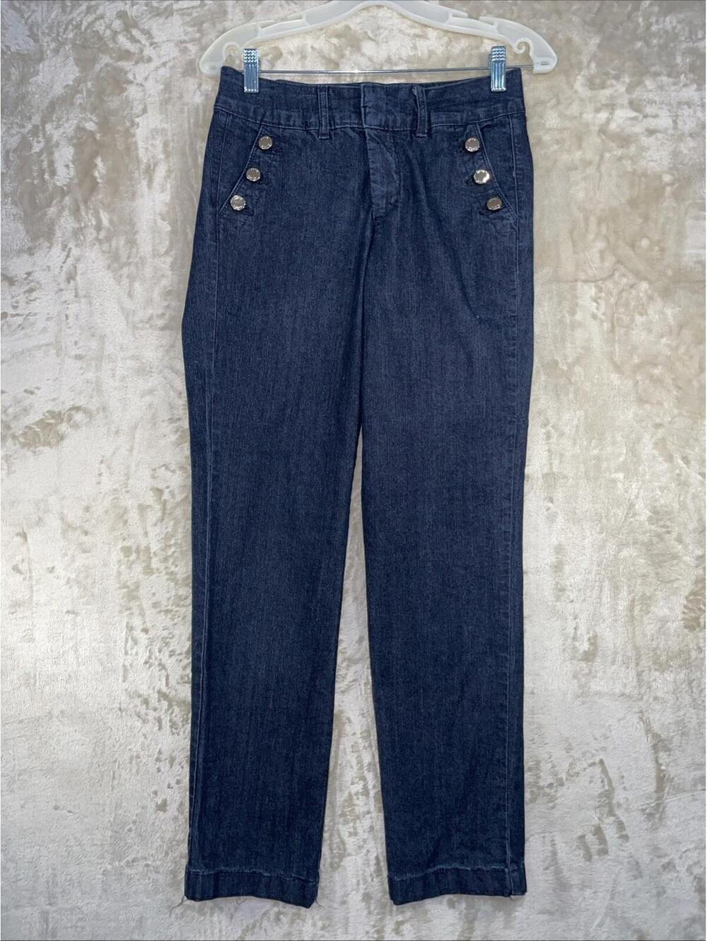Anne Klein Womens Sz 4 Blue Jeans High Rise Trouser Dark Wash Stretch Denim Boho